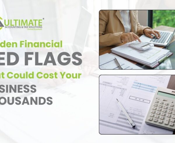 A business owner reviewing financial documents with warning signs highlighted to illustrate hidden financial red flags.
